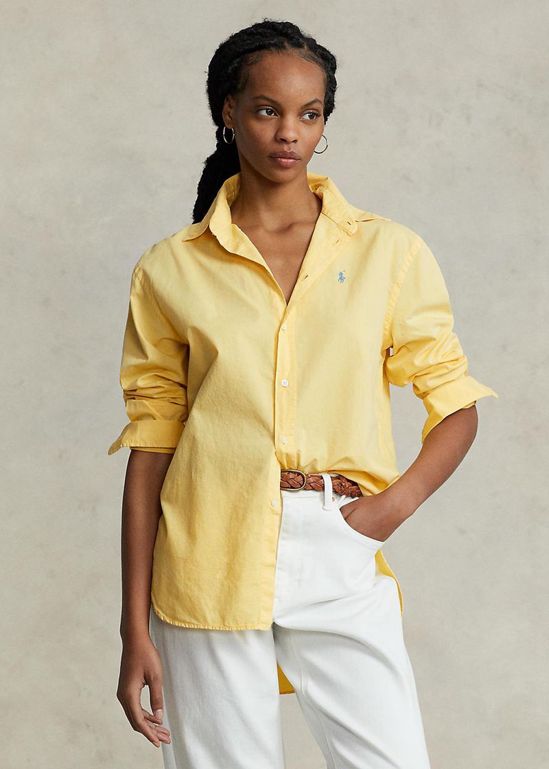 Camisas Polo Ralph Lauren Mujer Oversize Cotton Twill Chile Amarillo FGCDA-6947